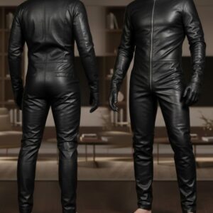 cow leather bondage jumpsuit custom made black leather bdsm catsuit bodysuit (custom made to measure)