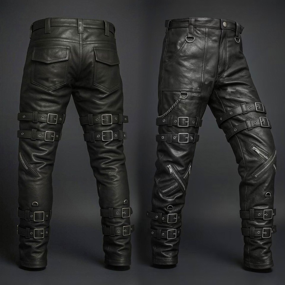 Genuine Leather Gothic Pants Custom Handmade Bondage Pant Steampunk Fetish Wear (Custom Made to Measure)