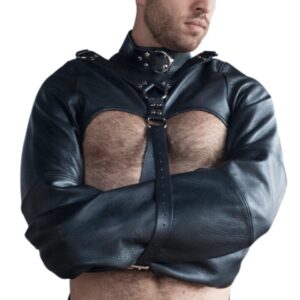 Leather Open Chest Straight Jacket Bondage Restraint Gear (Custom Made to Measure