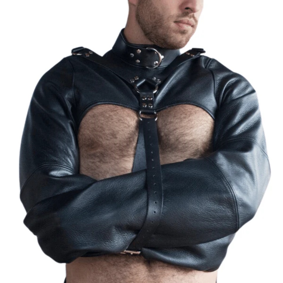 Leather Open Chest Straight Jacket Bondage Restraint Gear (Custom Made to Measure