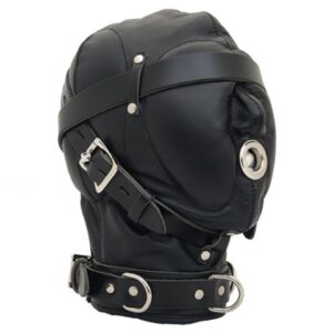 leather padded bondage hood sensory deprivation mask breathing hole o ring (custom made to measure)