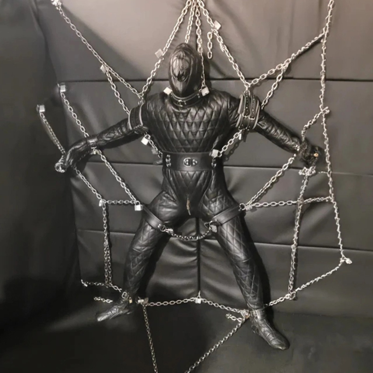 quilted leather bondage suit hooded full body fetish restraint (custom made to measure) quilted leather bondage suit hooded full body fetish restraint (custom made to measure)