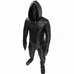 padded cow leather catsuit bondage suit full body restraint suit custom made black
