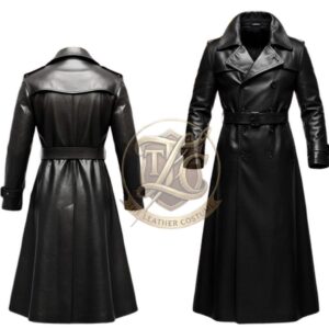 Men's Leather Trench Coat Custom Made Lambskin Duster Overcoat (Custom Made to Measure)