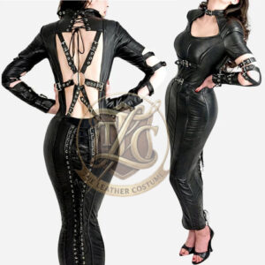 Leather Women Gothic Bodycon Lace-Up Corset Dress Full Length (Custom Made to Measure)
