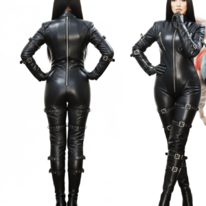 Bondage Cow Leather Catsuit – Full Body Leather Restraint Jumpsuit Black (Custom Made to Measure)