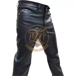 Men’s 501 Style Leather Pant Black Biker Jeans Sleek Fetish Fit (Custom Made to Measure)