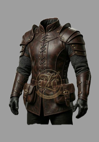 Mens Brown Leather Medieval Warrior Armor Jacket