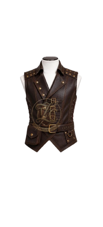 Brown Leather Steampunk Vest For Men