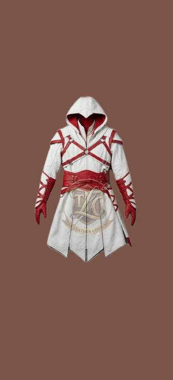 White Red Hooded Assassin Warrior Costume