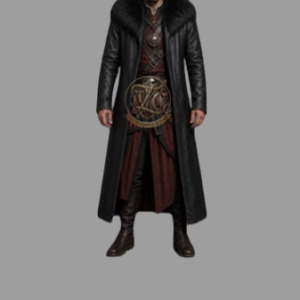 Dark Fantasy Warrior Long Leather-Style Coat & Medieval Tunic Costume – Gothic Assassin-Inspired Men’s Outfit