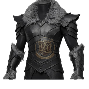Black Leather Wolf Warrior Armor – Gothic Fantasy Fur Collar Corset & Gauntlet Costume