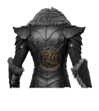 Black Leather Wolf Warrior Armor – Gothic Fantasy Fur Collar Corset & Gauntlet Costume - Image 2